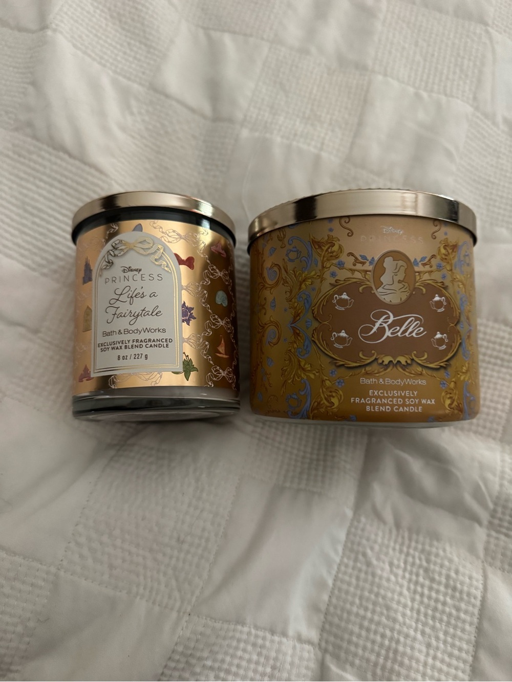 Bath & Body Works Gold Princess & Belle Decorative Scented Candle set of 2 NEW